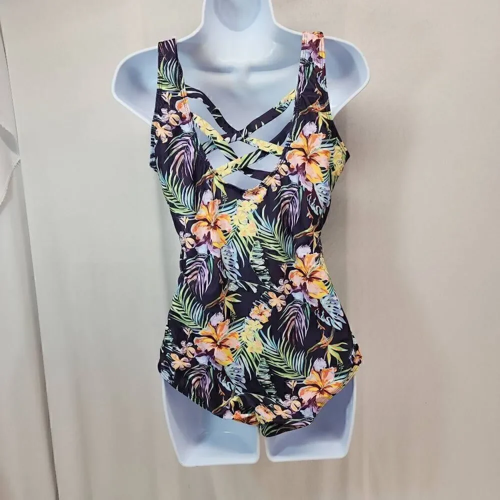 Women's Size L Popular Swimsuit Vest Leaf Flower Print Star Sky Tie Dyed Swimsui